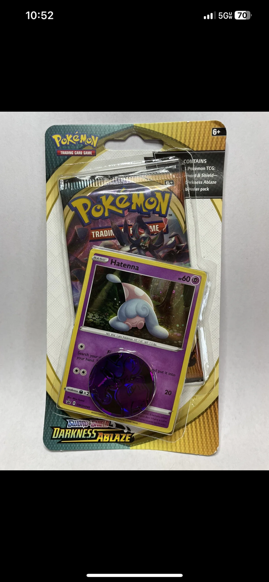 Pokemon Darkness Ablaze Blister Booster Pack HATENNA With Coin